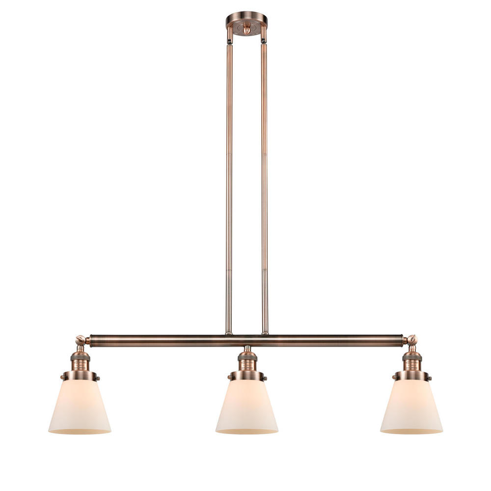 Cone - 3 Light - 39 inch - Antique Copper - Stem Hung - Adjustable Island Light