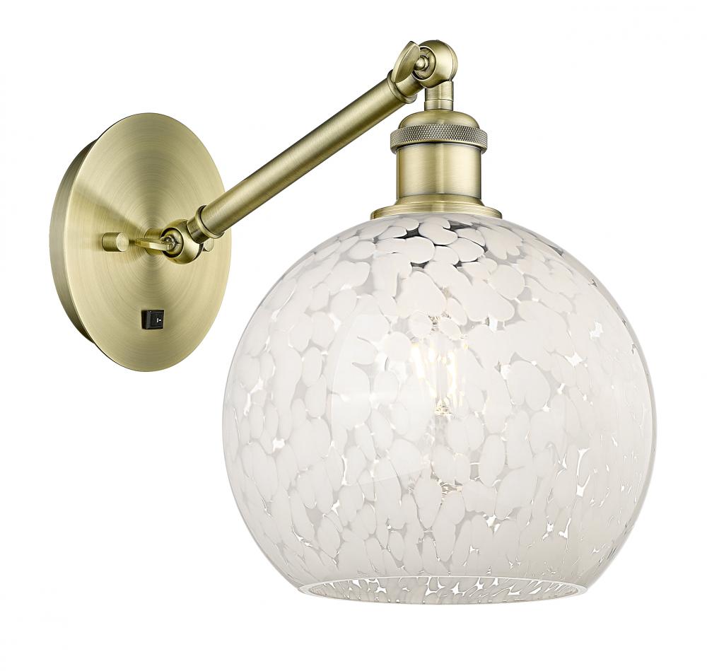 White Mouchette - 1 Light - 8 inch - Antique Brass - Adjustable Sconce
