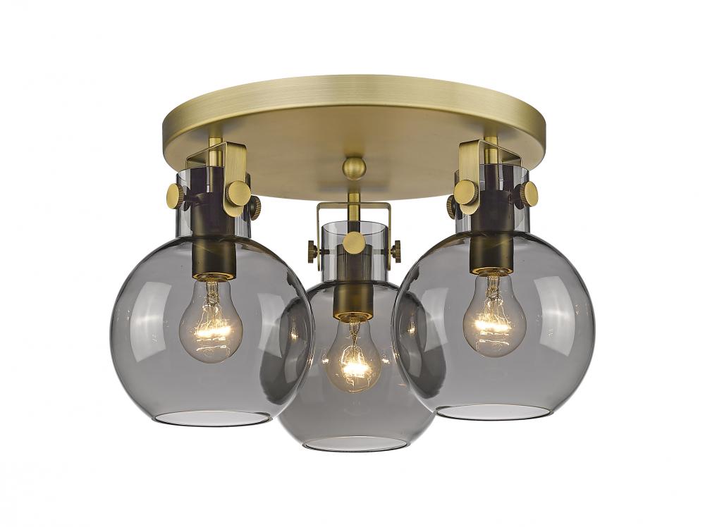 Newton Sphere - 3 Light - 18 inch - Brushed Brass - Flush Mount