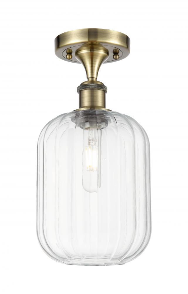 Preston Cylinder - 1 Light - 7 inch - Antique Brass - Semi-Flush Mount