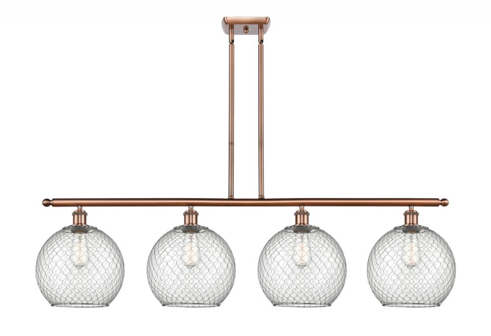 Farmhouse Chicken Wire - 4 Light - 48 inch - Antique Copper - Cord hung - Island Light