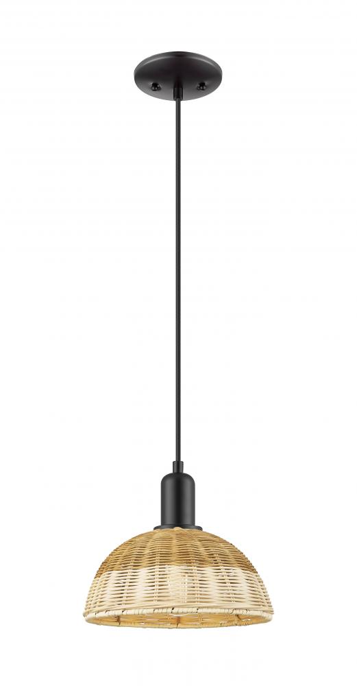 Natural Ballston Dome - 1 Light - 6 inch - Matte Black - Cord hung - Mini Pendant