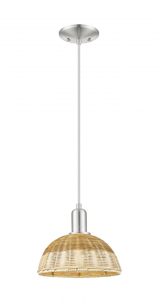 Natural Ballston Dome - 1 Light - 6 inch - Brushed Satin Nickel - Cord hung - Mini Pendant