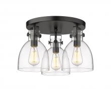 Innovations Lighting 411-3F-BK-G412-7CL - Newton Bell - 3 Light - 18 inch - Matte Black - Flush Mount