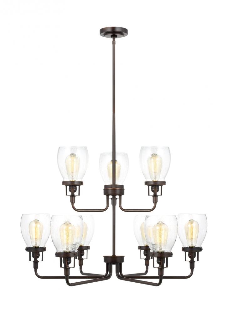 Belton transitional 9-light indoor dimmable ceiling chandelier pendant light in bronze finish with c