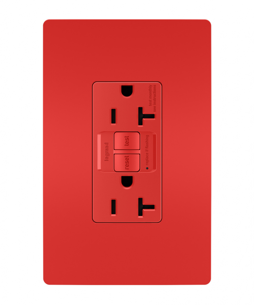 radiant Tamper-Resistant 20A Duplex Self-Test GFCI Receptacle with SafeLock Protection, Red