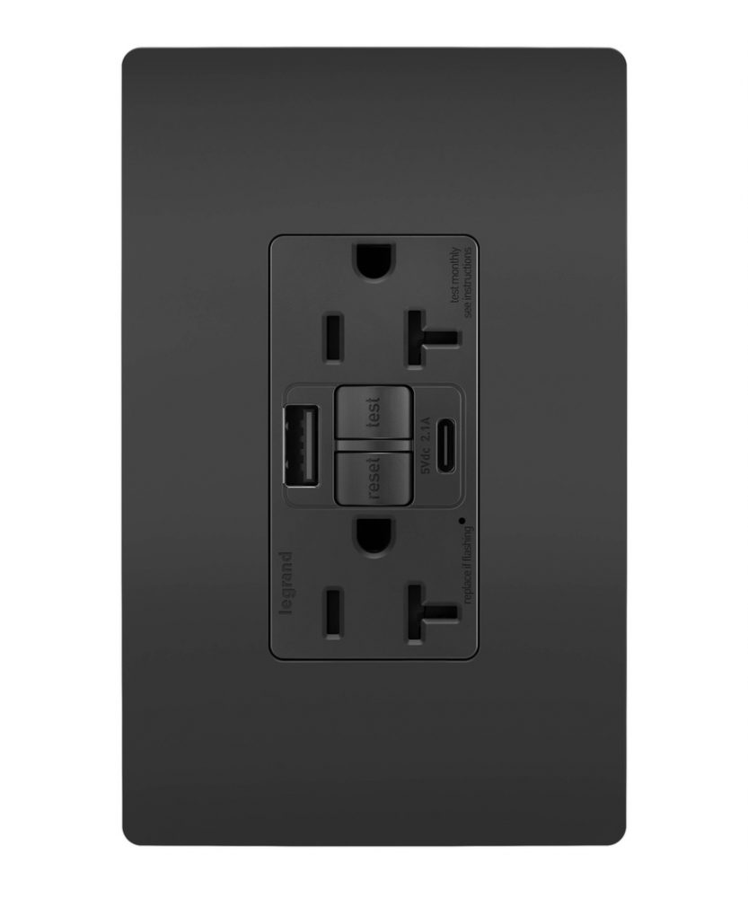 radiant Tamper-Resistant 20A Duplex Self-Test GFCI Receptacles wt SafeLock Protection, Type A/C