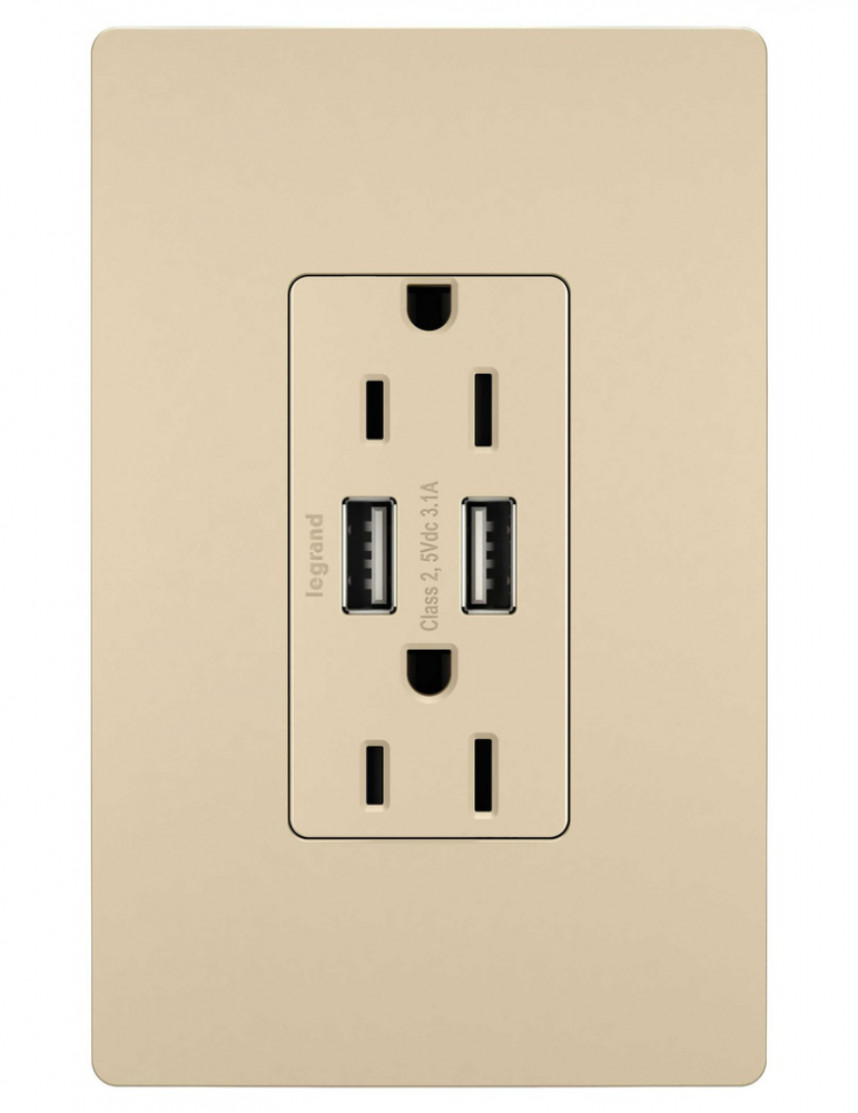 radiant 15A Tamper-Resistant USB Outlet, Ivory
