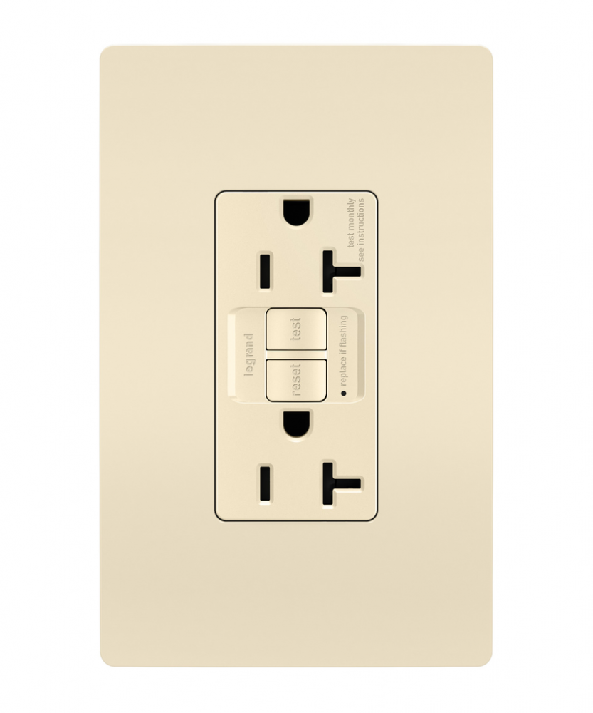 radiant Tamper-Resistant 20A Duplex Self-Test GFCI Receptacle wt SafeLock Protection, Light Almo