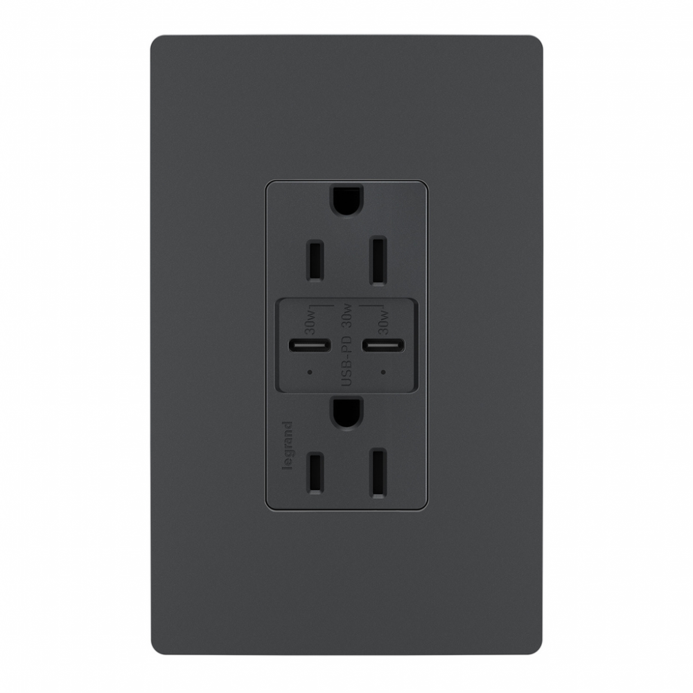 radiant 15A Tamper Resistant Ultra Fast PLUS Power Delivery USB Type C/C Outlet, Graphite (6 pack) (6 pack)