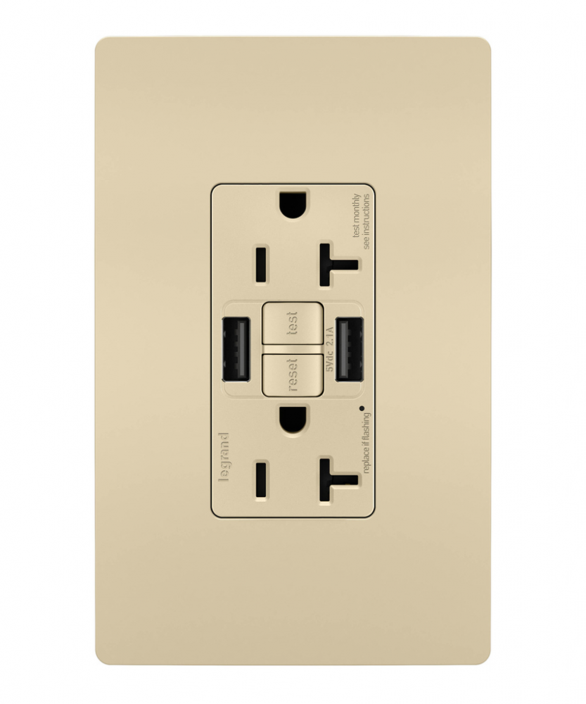 radiant Tamper-Resistant 20A Duplex Self-Test GFCI Receptacles wt SafeLock Protection, Type A/A