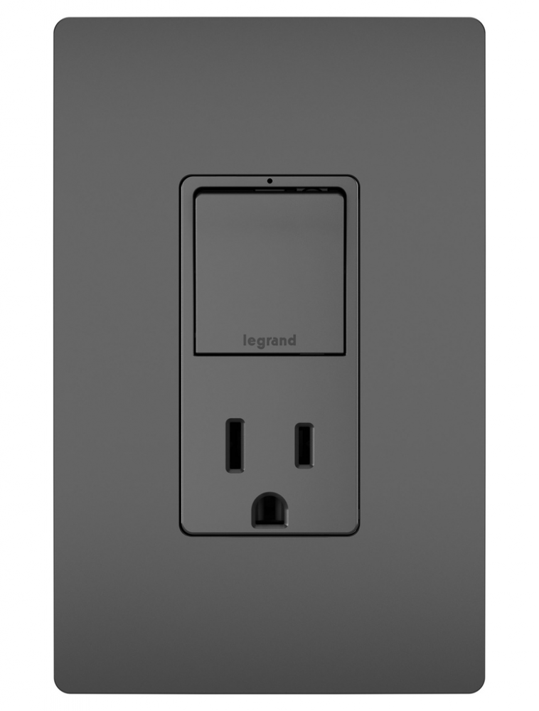 radiant Single Pole/3-Way Switch with 15A Tamper-Resistant Outlet, Black