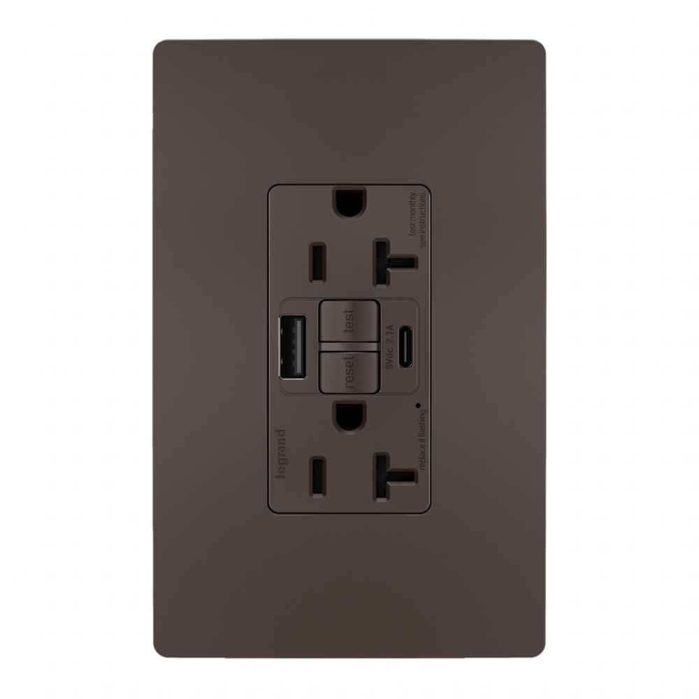 radiant Tamper-Resistant 20A Duplex Self-Test GFCI Receptacles wt SafeLock Protection, Type A/C