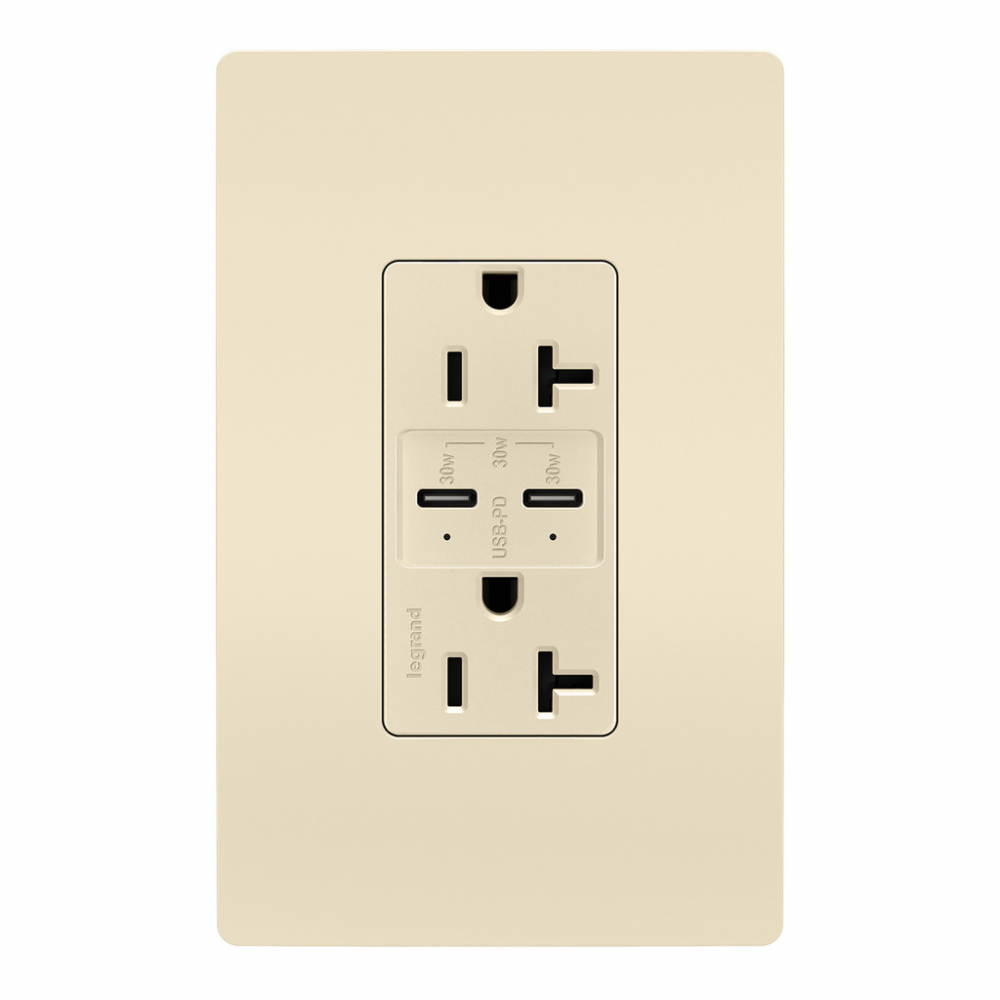 radiant 20A Tamper Resistant Ultra Fast PLUS Power Delivery USB Type C/C Outlet, Light Almond