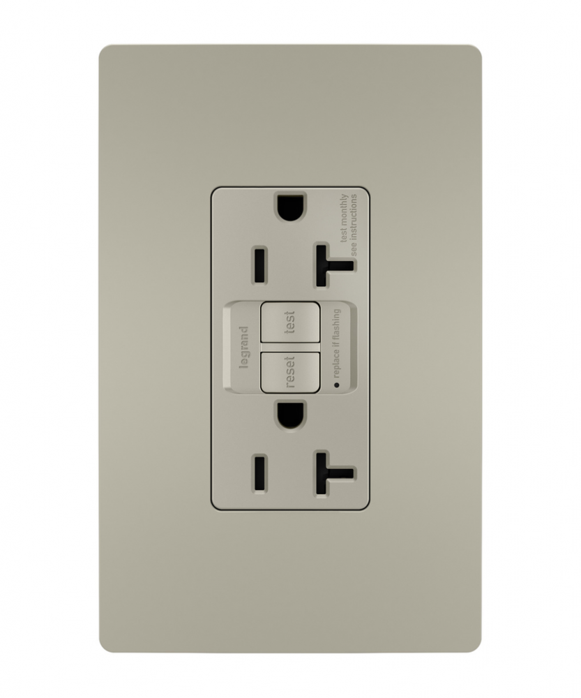 radiant Tamper-Resistant 20A Duplex Self-Test GFCI Receptacle with SafeLock Protection, Nickel CC