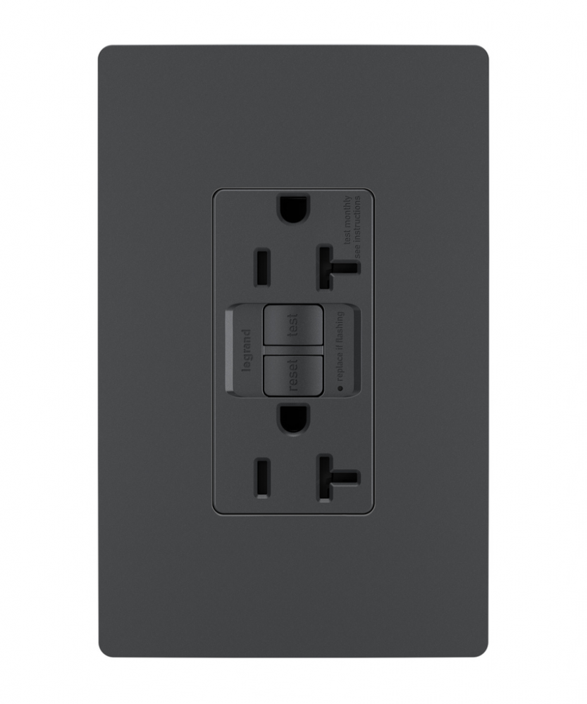 radiant Tamper-Resistant 20A Duplex Self-Test GFCI Receptacle wt SafeLock Protection, Graphite C